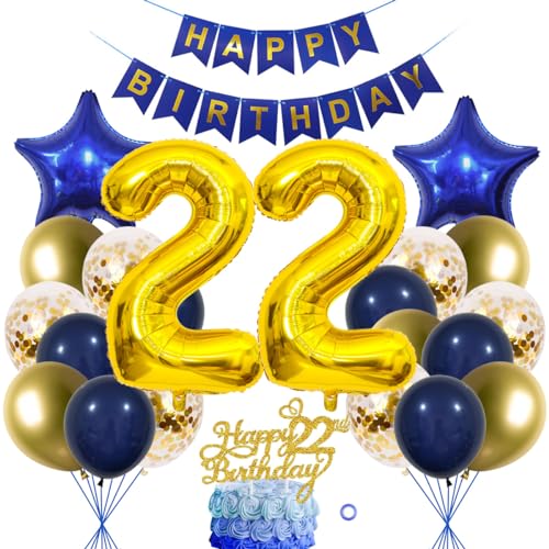 22 Geburtstag Deko Junge Mädchen Luftballon 22.geburtstag Deko Blau Gold Geburtstagsdeko 22 Jahre Mädchen Kuchen deko 22 Luftballon Gold 22 Jahre Geburtstagdeko Deko 22 Geburtstag Mädchen Junge von SNOWZAN