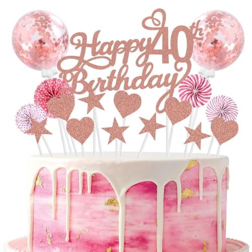 Cake Topper 40 Kuchendeko Geburtstag Frauen Rosegold Happy 40.birthday Kuchen Deko 40. Geburtstag Happy Birthday 40 Geburstagstorte Deko Tortendeko 40 Rosegold Geburtstag Kuchen Deko 40 Geburtstag von SNOWZAN