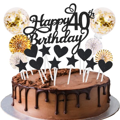 Cake Topper 40 Kuchendeko Geburtstag Frauen Schwarz Gold Happy 40.birthday Kuchen Deko 40. Geburtstag Happy Birthday 40 Geburstagstorte Tortendeko 40 Schwarz Gold Geburtstag Kuchen Deko 40 Geburtstag von SNOWZAN