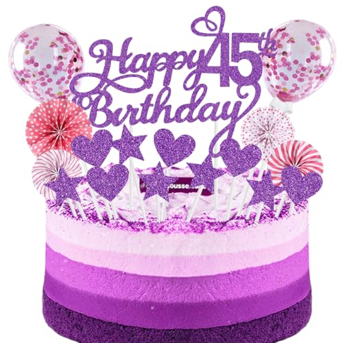 Cake Topper 45 Kuchendeko Geburtstag Frauen Purpur Rosa Happy 45.birthday Kuchen Deko 45. Geburtstag Happy Birthday 45 Geburstagstorte Tortendeko 45 Purpur Rosa Geburtstag Kuchen Deko 45 Geburtstag von SNOWZAN