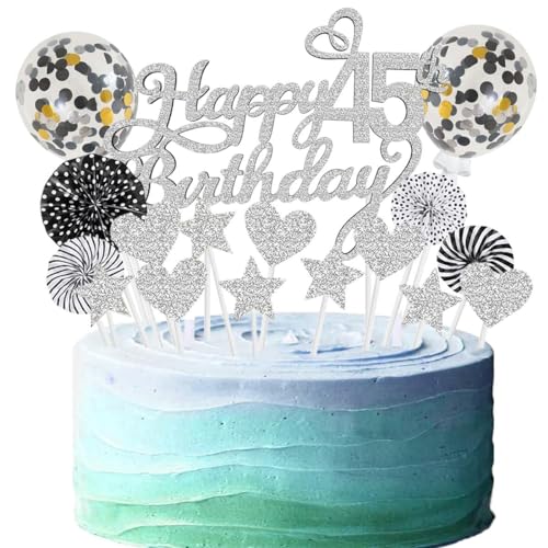 Cake Topper 45 Kuchendeko Geburtstag Frauen Silber Schwarz Happy 45.birthday Kuchen Deko 45. Geburtstag Happy Birthday 45 Geburstagstorte Deko Tortendeko 45 Silber Schwarz Kuchen Deko 45 Geburtstag von SNOWZAN