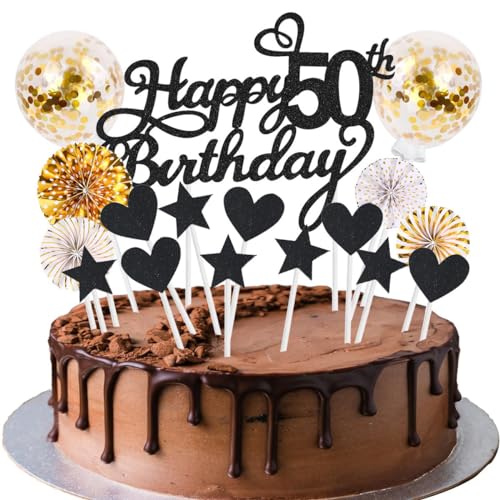 Cake Topper 50 Kuchendeko Geburtstag Frauen Schwarz Gold Happy 50.birthday Kuchen Deko 50. Geburtstag Happy Birthday 50 Geburstagstorte Tortendeko 50 Schwarz Gold Geburtstag Kuchen Deko 50 Geburtstag von SNOWZAN