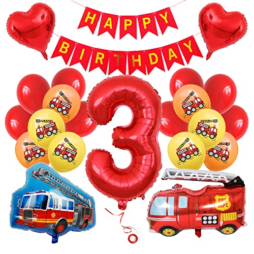 Geburtstagsdeko Jungen Luftballons 3.Jahr Feuerwehrmann Geburtstag Deko Kindergeburtstag Feuerwehrauto Ballon 3.Geburtstag Junge Feuerwehr Folienballon 3 Jahre Jungen Geburtstag Feuerwehrauto Deko von SNOWZAN