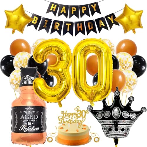 SNOWZAN 30 Geburtstag Deko Mann Frauen Schwarz Gold Party Deko 30 Geburtstag Männer Frauen Deko 30. Geburtstag Mann Geburtstagsdeko 30 Mann Happy Birthday Girlande Luftballon 30.geburtstag Mann Frau von SNOWZAN