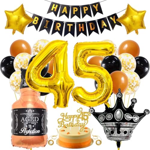 SNOWZAN 45 Geburtstag Deko Mann Frauen Schwarz Gold Party Deko 45 Geburtstag Männer Frauen Deko 45. Geburtstag Mann Geburtstagsdeko 45 Mann Happy Birthday Girlande Luftballon 45.geburtstag Mann Frau von SNOWZAN