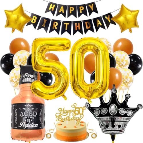 SNOWZAN 50 Geburtstag Deko Mann Frauen Schwarz Gold Party Deko 50 Geburtstag Männer Frauen Deko 50. Geburtstag Mann Geburtstagsdeko 50 Mann Happy Birthday Girlande Luftballon 50.geburtstag Mann Frau von SNOWZAN