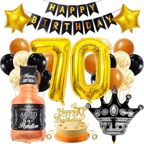 SNOWZAN 70 Geburtstag Deko Mann Frauen Schwarz Gold Party Deko 70 Geburtstag Männer Frauen Deko 70. Geburtstag Mann Geburtstagsdeko 70 Mann Happy Birthday Girlande Luftballon 70.geburtstag Mann Frau von SNOWZAN