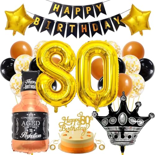 SNOWZAN 80 Geburtstag Deko Mann Frauen Schwarz Gold Party Deko 80 Geburtstag Männer Frauen Deko 80. Geburtstag Mann Geburtstagsdeko 80 Mann Happy Birthday Girlande Luftballon 80.geburtstag Mann Frau von SNOWZAN