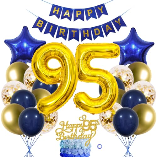 SNOWZAN 95. Geburtstag Dekorationen Blau Gold frauen Männer Deko 95 Geburtstag Männer 95 Jahre geburtstag Deko Luftballon 95. Geburtstag Luftballon Girlande 95 Jahre Geburtstagsdeko Tortendeko 95 Deko von SNOWZAN