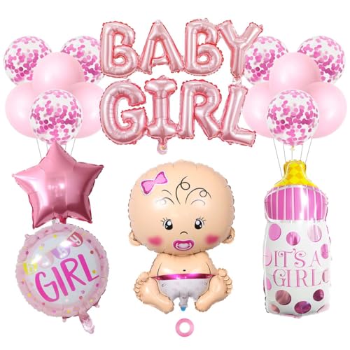 SNOWZAN Baby Shower Dekorationen Mädchen Gender Reveal Party Dekoration Babyparty Deko Mädchen Rosa Geschlecht Offenbaren Ballon Babyshower Girl Set Baby Girl Folienballon Rosa Luftballons Babyparty von SNOWZAN