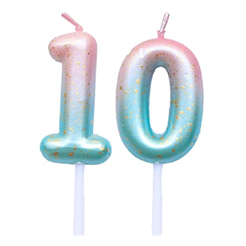 SNOWZAN Geburtstag Nummer Kerzen Lila Blau Glitzer Geburtstag Kuchen Topper Dekoration Farbverlauf Nummer Kerzen 10 Jahre Cake Topper Kerzen für Hochzeit Geburtstag Jubiläum Feier Abschluss Party von SNOWZAN