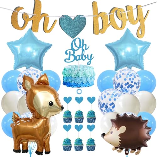 SNOWZAN Oh Baby Deko Neutral Blau Babyparty Luftballons Baby Shower Deko Junge Blauen Baby Deko Junge Mädchen Gender Reveal Party Deko Baby Boy Babyparty Junge Deko Babyshower Geburtstagsdeko 1 Jahr von SNOWZAN