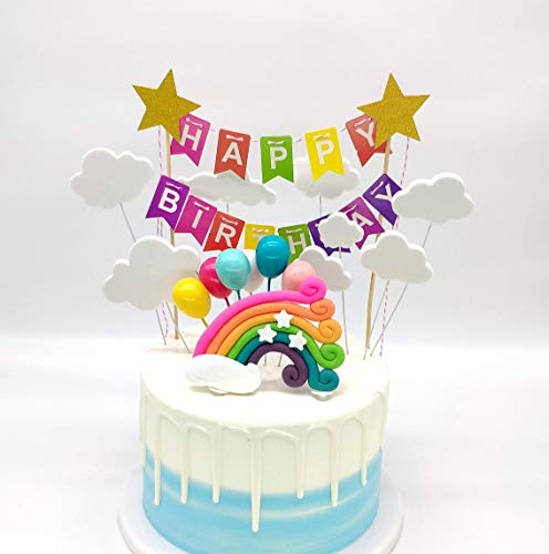 SNOWZAN Regenbogen Luftballons Wolken Kuchen Topper Rainbow Cloud Moon Star Ballon Tortendekoration Geburtstag Kuchen Cake Dekoration Baby Shower kuchendeko Kuchen Party deko mädchen Bunte Flagge von SNOWZAN