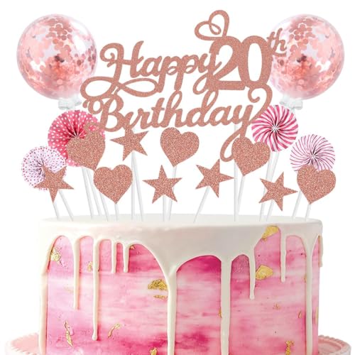 SNOWZAN Tortendeko 20 Geburtstag Rosegold Kuchen Topper Happy 20 Birthday Cake Topper 20 Kuchendeko Geburtstag Kuchen Deko 20 Geburtstag Junge Tortendeko 20 Geburtstag Mädchen 20.geburtstag Mädchen von SNOWZAN