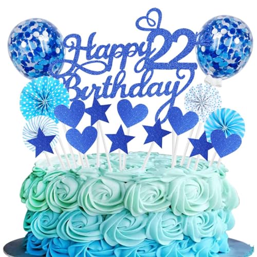 SNOWZAN Tortendeko 22 Geburtstag NavyBlau Kuchen Topper Happy 22 Birthday Cake Topper 22 Kuchendeko Geburtstag Kuchen Deko 22 Geburtstag Junge Tortendeko 22 Geburtstag Mädchen 22.geburtstag Mädchen von SNOWZAN