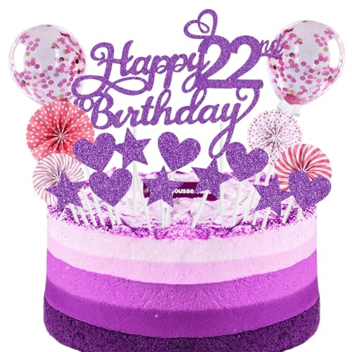 SNOWZAN Tortendeko 22 Geburtstag Purpur Rosa Kuchen Topper Happy 22 Birthday Cake Topper 22 Kuchendeko Geburtstag Kuchen Deko 22 Geburtstag Junge Tortendeko 22 Geburtstag Mädchen 22.geburtstag Mädchen von SNOWZAN