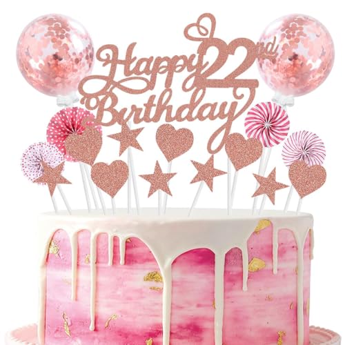 SNOWZAN Tortendeko 22 Geburtstag Rosegold Kuchen Topper Happy 22 Birthday Cake Topper 22 Kuchendeko Geburtstag Kuchen Deko 22 Geburtstag Junge Tortendeko 22 Geburtstag Mädchen 22.geburtstag Mädchen von SNOWZAN