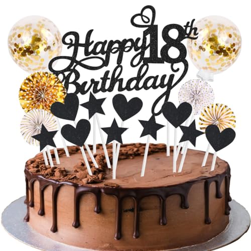 Tortendeko 18 Geburtstag Schwarz Gold Mädchen Junge 18 Jahre Geburtstag Kuchen Deko Happy Birthday 18 Glitter Cake Topper 18.kuchendeko Geburtstag Happy 18th Birthday Tortendeko 18 Geburtstag Mädchen von SNOWZAN