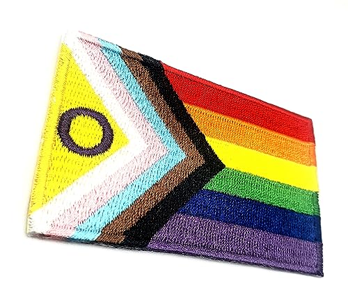 Intersex Progress Regenbogen Gay Pride LGBT Aufnäher zum Aufbügeln bestickter Stoff zum Aufnähen auf Transfer für Kleidung 8 cm x 5 cm Rechteck 1 Stück von SNS Components