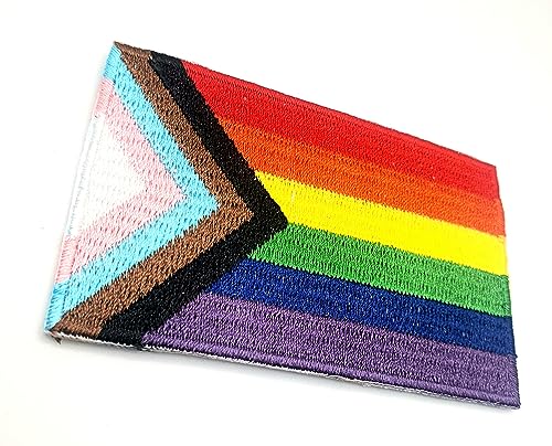 Progress Regenbogen Gay Pride LGBT Aufnäher zum Aufbügeln bestickter Stoff zum Aufnähen auf Transfer für Kleidung 8 cm x 5 cm Rechteck 1 Stück von SNS Components