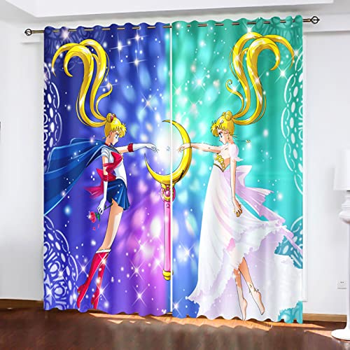 SNcek Sailor Moon Verdunkelungsvorhang wasserdichte Polyester Stoff Mit Ösen, Sailor Moon Kinder Verdunkelungsvorhänge Blickdicht Für Kinderzimmer (100x140cm(BxH)/ 50x140cmx2,14) von SNcek