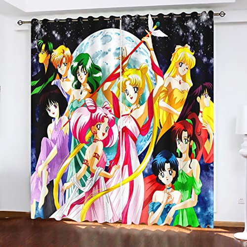 SNcek Sailor Moon Verdunkelungsvorhang wasserdichte Polyester Stoff Mit Ösen, Sailor Moon Kinder Verdunkelungsvorhänge Blickdicht Für Kinderzimmer (100x140cm(BxH)/ 50x140cmx2,4) von SNcek