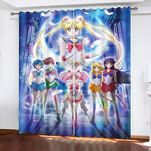 SNcek Sailor Moon Verdunkelungsvorhang wasserdichte Polyester Stoff Mit Ösen, Sailor Moon Kinder Verdunkelungsvorhänge Blickdicht Für Kinderzimmer (183x160cm(BxH)/ 91.5x160cmx2,9) von SNcek