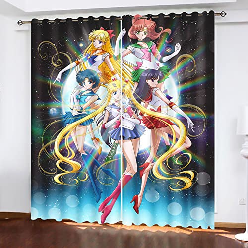 SNcek Sailor Moon Verdunkelungsvorhang wasserdichte Polyester Stoff Mit Ösen, Sailor Moon Kinder Verdunkelungsvorhänge Blickdicht Für Kinderzimmer (220x215cm(BxH)/ 110x215cmx2,6) von SNcek