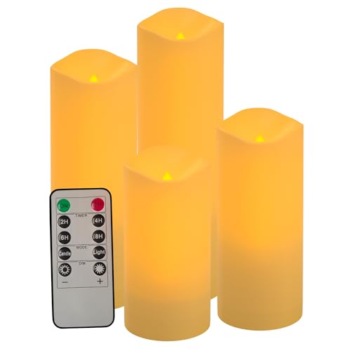 SOAIY 4er Set LED Kerzen batteriebetrieben Kerzenlichter mit flackernder Flamme 4 Timer Fernbedienung wasserdicht für drinnen/draußen Deko Weihnachten Advent D5,5cmxH10,6/12,6/15,6/17,6cm Warmweiß von SOAIY