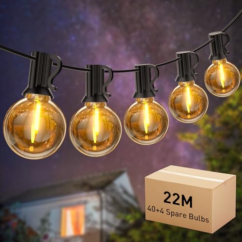 SOAIY LED Lichterkette Außen 22M Lichterkette Outdoor mit 40+4 Stk. warmweiß G40 Glühbirnen IP45 wasserdicht Innen/Außen Garten Beleuchtung Lichterketten für Balkon Garten Terrasse Hochzeit Party von SOAIY