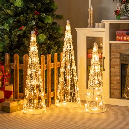 SOARS LED Pyramide 3 Stück, Weihnachtspyramide mit Stern-Lichterkette, 62/72/81 cm Led Weihnachtsbaum, Weihnachtsdeko, Weihnachtsbeleuchtung für außen & innen von SOARS