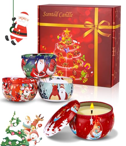 SOBEAU 4 Stück Duftkerzen Geschenkset Set, Weihnachtsduftkerzen Set, 2,5 OZ Sojawachs Aromatherapie Kerzen,Damen Aroma Kerze Geschenk-Set für Weihnachten Geschenke, Geburtstag Geschenk von SOBEAU