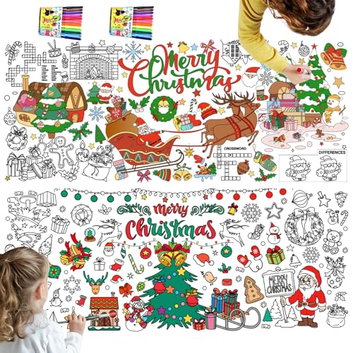 Ausmaltischdecke Papier, 2 Pcs Ausmal Tischdecke Weihnachten, Papier Tischdecke zum Ausmalen, Groß Ausmalen Weihnachts Tischdecke Papier, Kinder Weihnachten Basteln Geschenk Weihnachtsdeko von SOETDERT