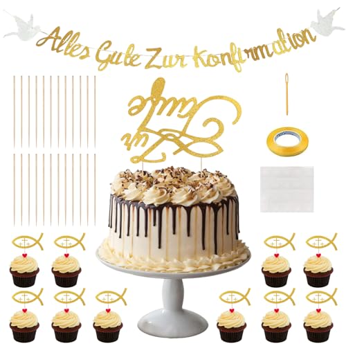 Kommunion Girlande Alles Gute zur Konfirmation Banner Girlande Gold Glitzer Deko Taufe Konfirmation Mädchen Junge Konfirmation Deko Papiergirlande Dekobanner Hängedeko für Taufe Party Dekoration von SOETDERT