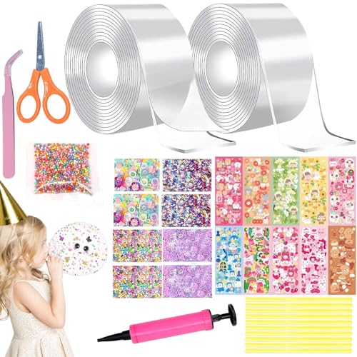 Nano Tape Bubbles Set, 34 Stück Nano Tape DIY Craft Kit, Doppelseitiges Klebeband, Blowing Bubble Tape, Magie Nano Klebeband mit Pailletten Aufkleber,Party Geschenke für Kinder Mädchen Jungen von SOETDERT