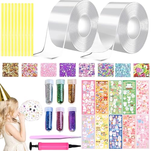 Nano Tape Bubbles Set, 38 Stück Nano Tape DIY Craft Kit, Doppelseitiges Klebeband, Blowing Bubble Tape, Magie Nano Klebeband mit Pailletten Aufkleber,Party Geschenke für Kinder von SOETDERT