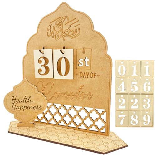 SOETDERT Ramadan Kalender, Eid Mubarak Kalender, DIY Holz Ramadan Deko Countdown Kalender, Ramadan Mubarak Dekoration Wohnzimmer Ornament Gebet, Ramadan Zuhause Geschenke für Kinder (C) von SOETDERT