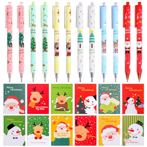 SOETDERT 24 Stück Weihnachten Schreibwaren Set, Weihnachts Notizblock und Kugelschreiber, Weihnachtsgeschenke für Mitschüler, Kinder Cartoon Weihnachten Stift Weihnachtsmann Schneemann von SOETDERT