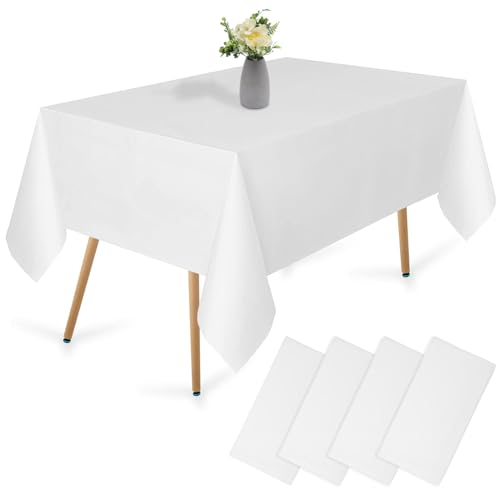 SOETDERT Einweg Tischdecke Weiß, 4 Stück Wasserdicht Geburtstag Tischdecken, Rechteckig Kunststoff Tischdecke für Hochzeit, Feste, Party, Weihnachten, 137 x 274 cm, Weiss von SOETDERT