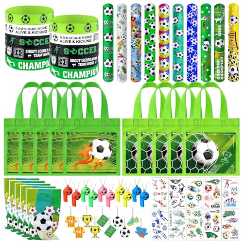 SOETDERT Fußball Party Mitgebsel Kinder, Fußball Kindergeburtstag Mitgebsel mit Geschenk Taschen, Schlüsselanhänger, Armband, Tattoos, Trillerpfeife, Fussball Give Aways Kindergeburtstag für Junge von SOETDERT