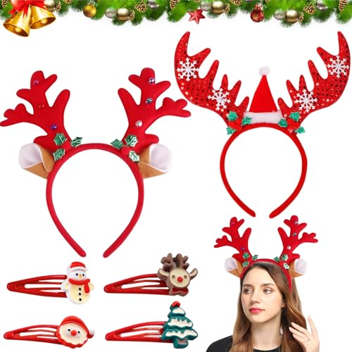 SOETDERT Haarreif Weihnachten, 2 Stück Rentier Geweih Stirnband, Glitzer Weihnachts Stirnbander Rot, Weihnachten Haarschmuck Accessoire Erwachsene & Kinder, Weihnachtsfeier Party Decorations (B) von SOETDERT