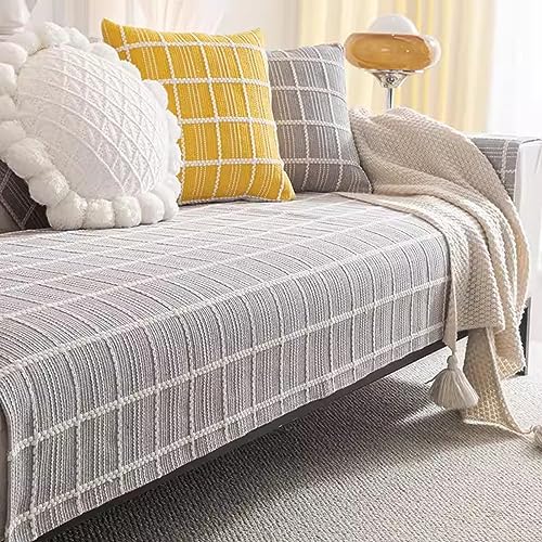 Anti-Rutsch-Sofa-Schutzbezüge Baumwollgarn-Webung Kariertes Muster Bezug for Sitzkissen Erhältlich in Allen Jahreszeiten Grau 2-Sitzer (Farbe : Hellgrau, Größe : 90x90cm) von SOFA SUPPLIES