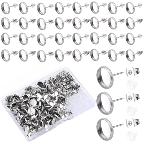 SOFPLATE 1 Box 100 Stück 10mm Ohrstecker Rohlinge Cabochon Ohrstecker Rohlinge Hypoallergen Edelstahl Flache Runde Ohrstecker Mit Ohrmutter Silberne Ohrstecker Für Schmuckherstellung Zubehör Zum Selb von SOFPLATE