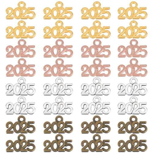 SOFPLATE 1 Box 100 Stück 2025 Charms In Großpackung Gold Jahres Charms Legierung Roségold Antik Silber Bronze Jahreszahlen Buchstaben Charm Zur Schmuckherstellung Charms Abschluss Quasten Halsketten A von SOFPLATE