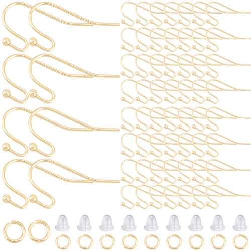 SOFPLATE 1 Box 100 Stück Goldene OhrringdrähteEdelstahl Ohrring BeschlägeGroße Menge Französischer Angelhaken Mit BiegeringenOhrmutternBaumelnde Kugel Punkt Ohrringhaken Für SchmuckherstellungsbedarfD von SOFPLATE