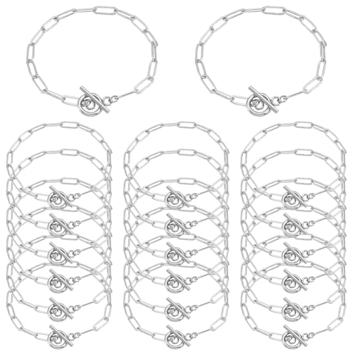 SOFPLATE 1 Box 12 Stück DIY Armbandketten Edelstahl Büroklammerkette Armband Mit OT Knebelverschlüssen Strukturierte Gliederkette Beschläge Zur Schmuckherstellung Ketten Zubehör Zubehör DIY Damenarmba von SOFPLATE