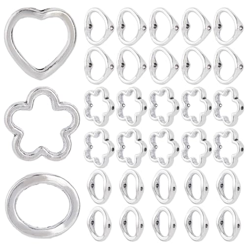 SOFPLATE 1 Box 120 Stück 3 Stile Herz Perlenrahmen Blumen Perlenrahmen Hohl Antikes Silber Legierung Runder Ring Metallglied Abstandshalter Verbindungsperlen Für Schmuckherstellung Armbänder Perlenzub von SOFPLATE