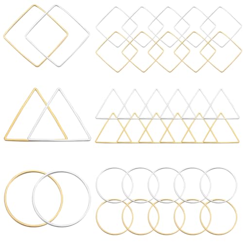 SOFPLATE 1 Box 120 Stück 6 Stile Perlen Ohrring Creolen Gold Und Silber Perlen Ohrring Creolen Verbindungsring Quadratisches Dreieck Ohrring Komponenten Beschläge Für DIY Ohrringe Basteln Schmuckhers von SOFPLATE