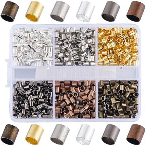 SOFPLATE 1 Box 1200 Stück 6 Farben Röhren Quetschperlen Schmuck Quetschperlen Aus Messing Kleine 3mm Säulenstopper Endkordel Quetschperlen Abstandshalterperle Zur Schmuckherstellung Halsketten Armbänd von SOFPLATE