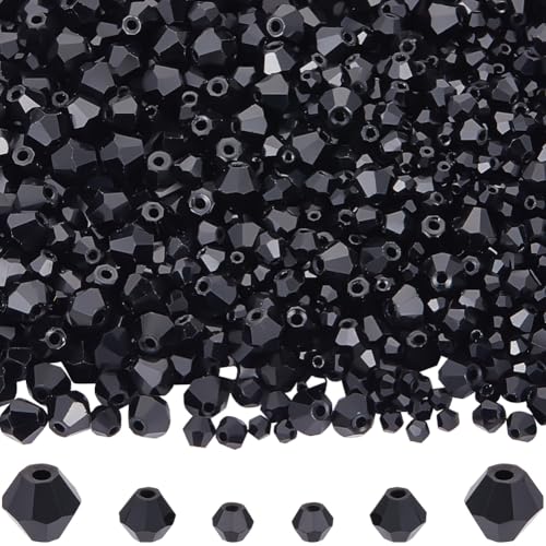 SOFPLATE 1 Box 1300 Stück Schwarze Doppelkegel Perlen Schwarze Facettierte Glasperlen Großpackung 3mm 4mm 6mm Drink Party Gothic Großhandel Kristall Doppelkegel Perlen Zur Schmuckherstellung Halske von SOFPLATE